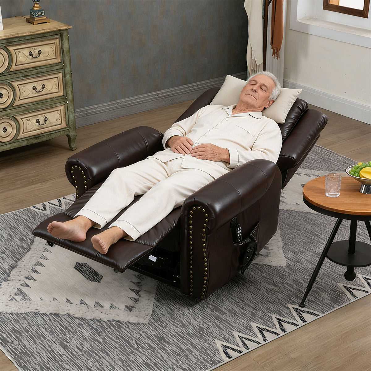 LL7878-Genuine Leather Dual-Motor Lift Recliner – Stand Assist, Heat & 8-Point Massage for Seniors