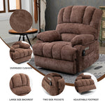 LL1136 chenille electric lift chair with oversized cushion, large backrest, side pockets, and adjustable footrest for seniors.