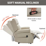 Manual reclining function of LL1260 leather recliner chair showing adjustable backrest and footrest angles for living room comfort.