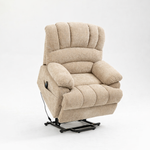 LL1136 chenille electric lift chair recliner for seniors with 8-point massage and single motor power lift assist in beige fabric upholstery.