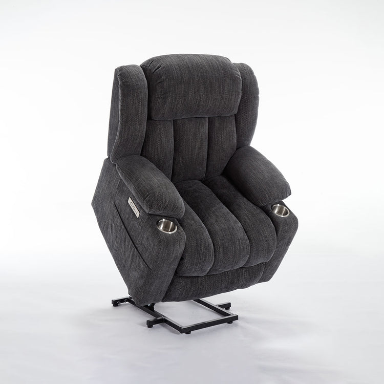 LL5517-Chenille Single-Motor Power Lift Recliner Chair – 155° Recline, 8-Point Massage + Lumbar Heat