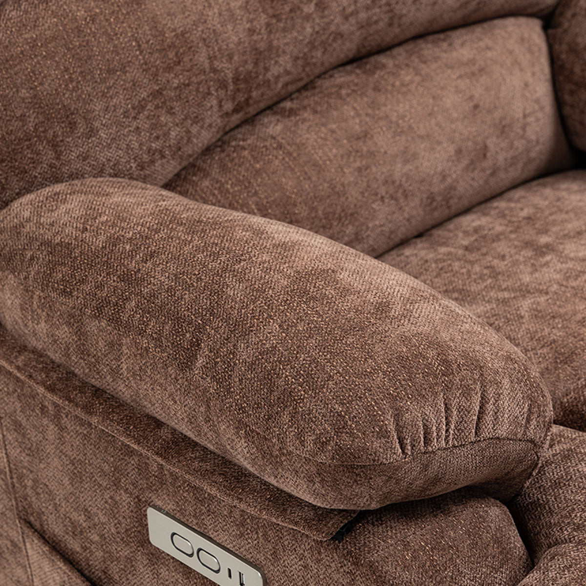 Close-up of LL1136 chenille fabric armrest, showcasing plush padding and soft texture for enhanced comfort.