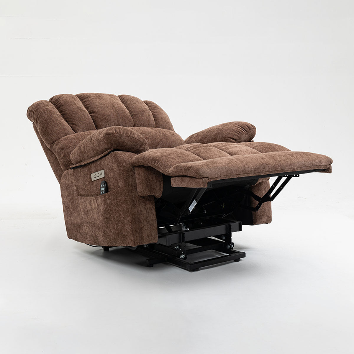 LL1136 power lift recliner in semi-reclined position, ideal for seniors needing leg support and back relaxation.