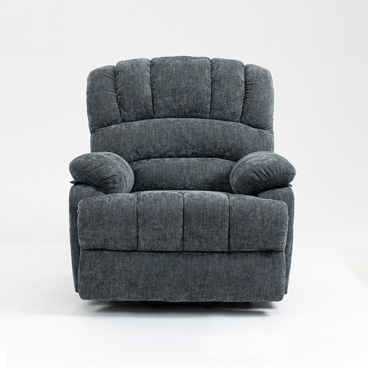 Front view of LL1136 chenille electric lift chair recliner in blue, showcasing plush padding and ergonomic design for senior comfort and support.