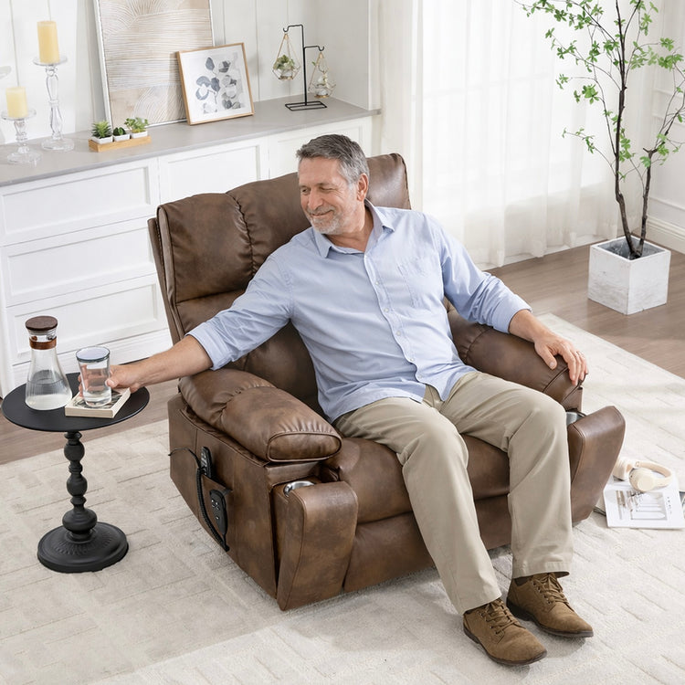 LL0243-Oversized Faux Leather Power Lift Recliner Chairs with Massage & Heat