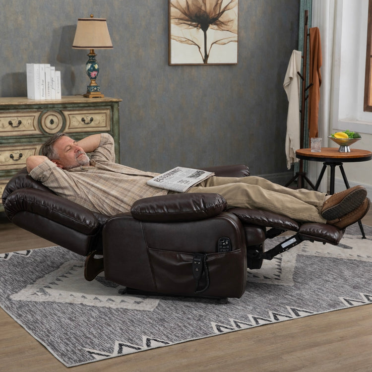 LL5516-Dual Motor Genuine Leather Lift Chair Recliner with Heat & Massage