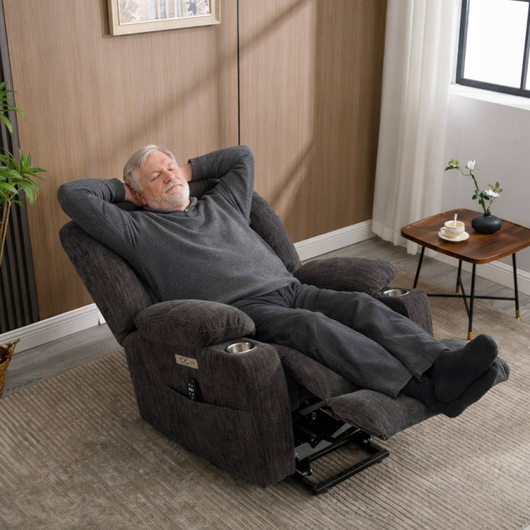 LL5517-Chenille Single-Motor Power Lift Recliner Chair – 155° Recline, 8-Point Massage + Lumbar Heat
