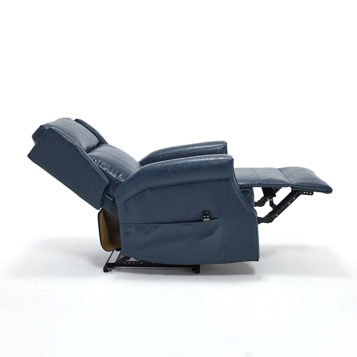 LL1260 leather recliner chair in full recline position with extended footrest and supportive backrest for maximum comfort.