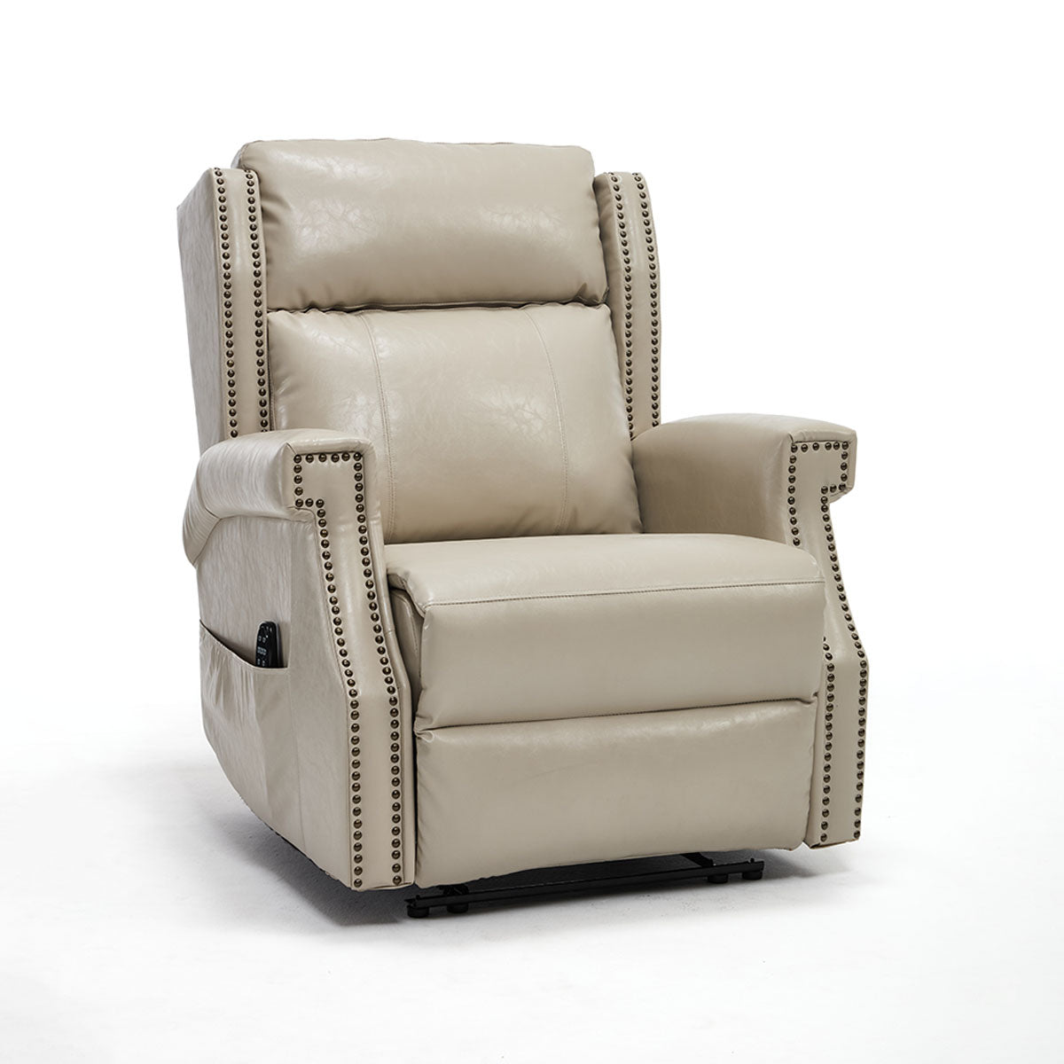 LL1260 comfortable manual leather recliner chair in beige with nailhead trim, ideal for modern living rooms and compact spaces.