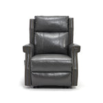 Front view of LL1260 comfortable manual leather recliner chair in gray, featuring high-back support and nailhead trim for modern living rooms.