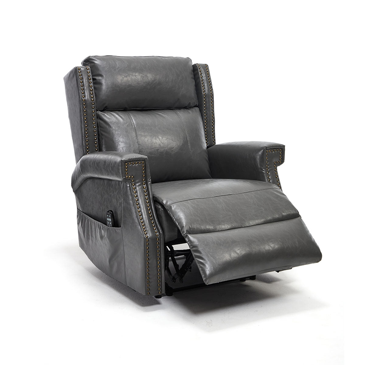 LL1260 manual leather recliner chair partially reclined with extended footrest, compact and stylish for modern living room spaces.