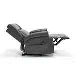 LL1260 manual leather recliner chair fully extended with 155° recline and footrest raised, perfect for cozy modern living rooms.