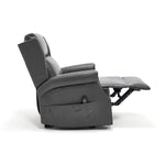 LL1260 leather recliner chair in semi-reclined position, featuring manual handle and side pocket for convenient living room use.