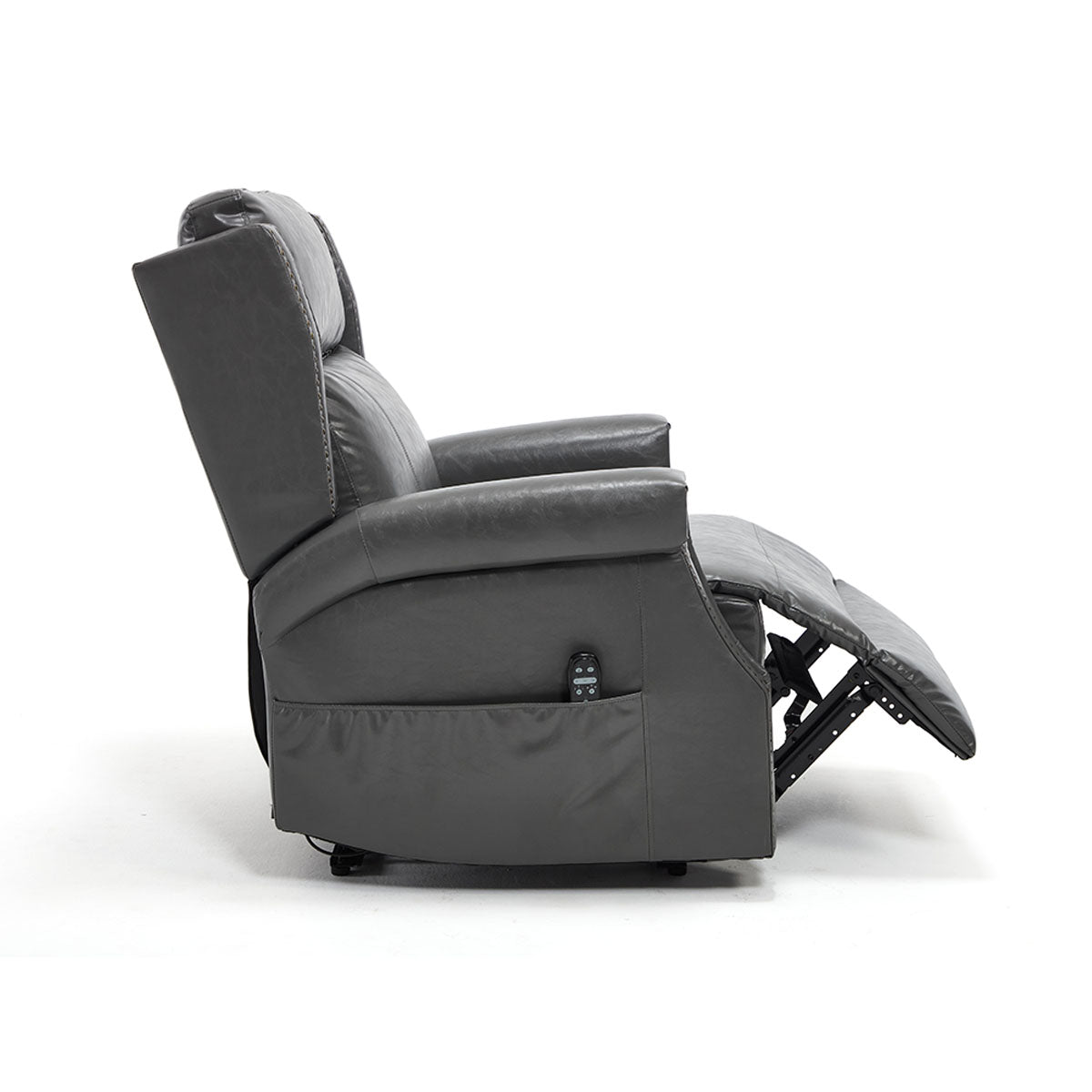 LL1260 manual leather recliner chair in mid-recline position with footrest extended, ideal for modern living room relaxation.